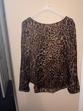 Women's Leopard Print Long-Sleeve sheer  Blouse - Brown